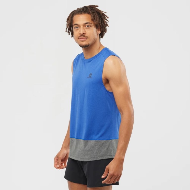 Blue / Grey Salomon Cross Run Men\'s Tanks | IE XT8294